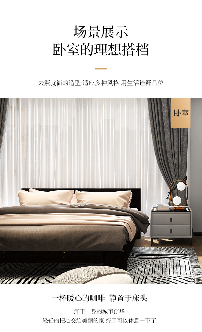 Smart bedside table, simple and modern, all-wood multi-functional wireless charging Bluetooth speaker, leather bedroom bedside cabinet pic 3