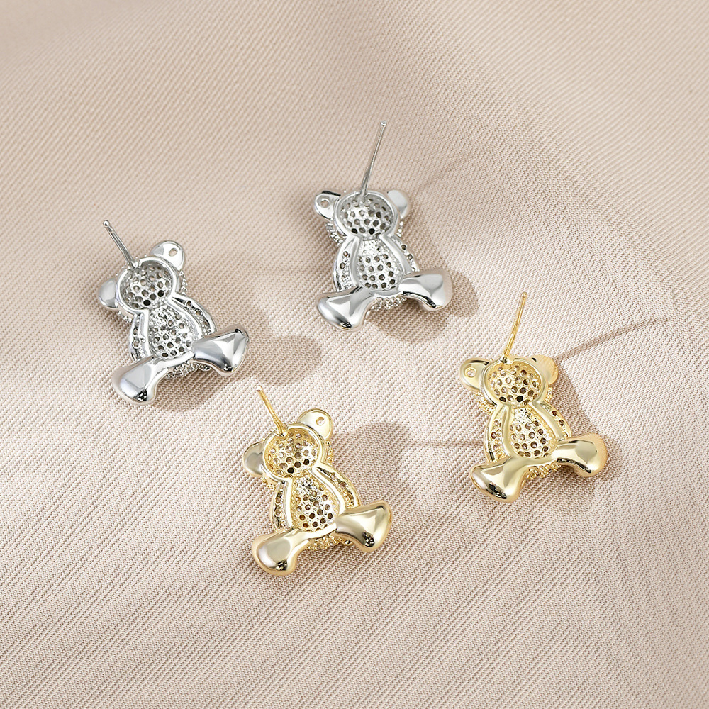 原创设计师系列S925银针气质泰迪熊耳钉女高级感满钻小熊耳饰耳环详情9