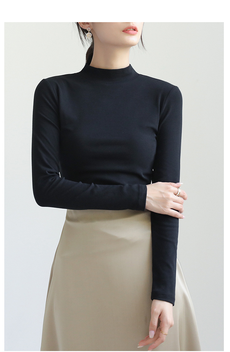 Pequeño cuello alto polainera blanca colgante interior otoño/invierno top mujer algodón cuello medio manga larga camiseta slim fit pic 32
