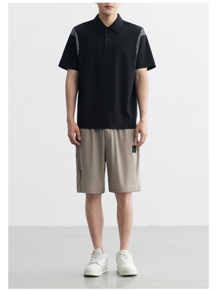 Quick-drying ice silk cotton black cool patchwork lapel short-sleeved T-shirt for men 2024 summer trendy new half-sleeved polo shirt pic 18