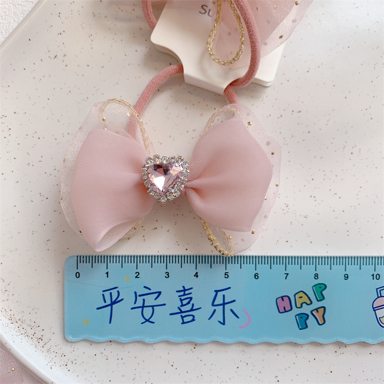 儿童粉色网纱立体蝴蝶结发夹对装边夹女童扎头发皮筋发圈头绳发饰详情10