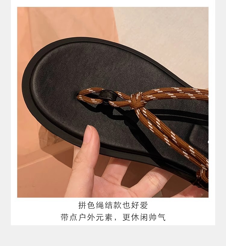 葡萄妈闪闪水钻~罗马风平底绳结百搭夹趾外穿人字拖凉鞋女夏季款详情16