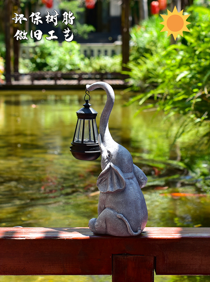 Outdoor solar lamps, garden elephant ornaments, animal resin handicrafts, decorative villa landscape courtyard lamps pic 8