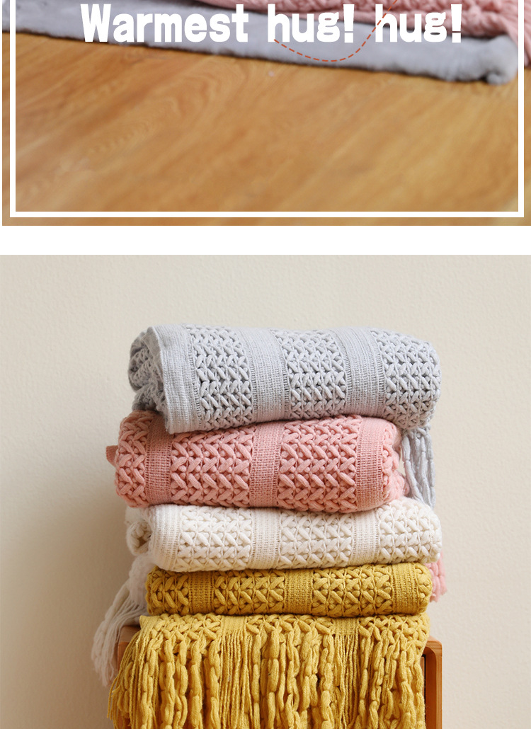 Nordic sofa blanket, cover blanket, knitted blanket, homestay hotel throw blanket, bed tail towel, hollowed-out blanket, bed tail blanket, lap blanket pic 25