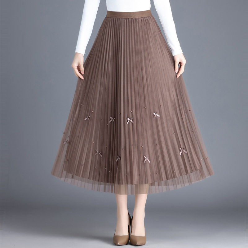 垂感网纱温柔气质蝴蝶结钉珠网纱百褶裙2024春夏新款半身裙详情6