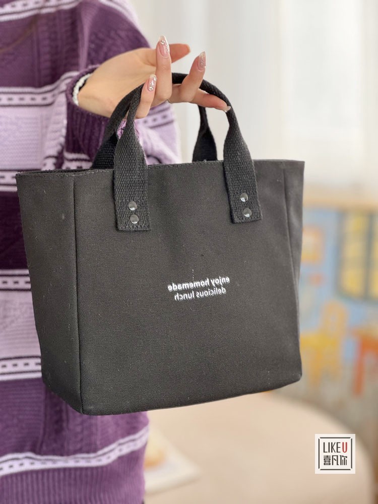 帆布纯色手提袋日式便当妈咪上班族外出带饭简约撞色时尚拎包饭盒详情21