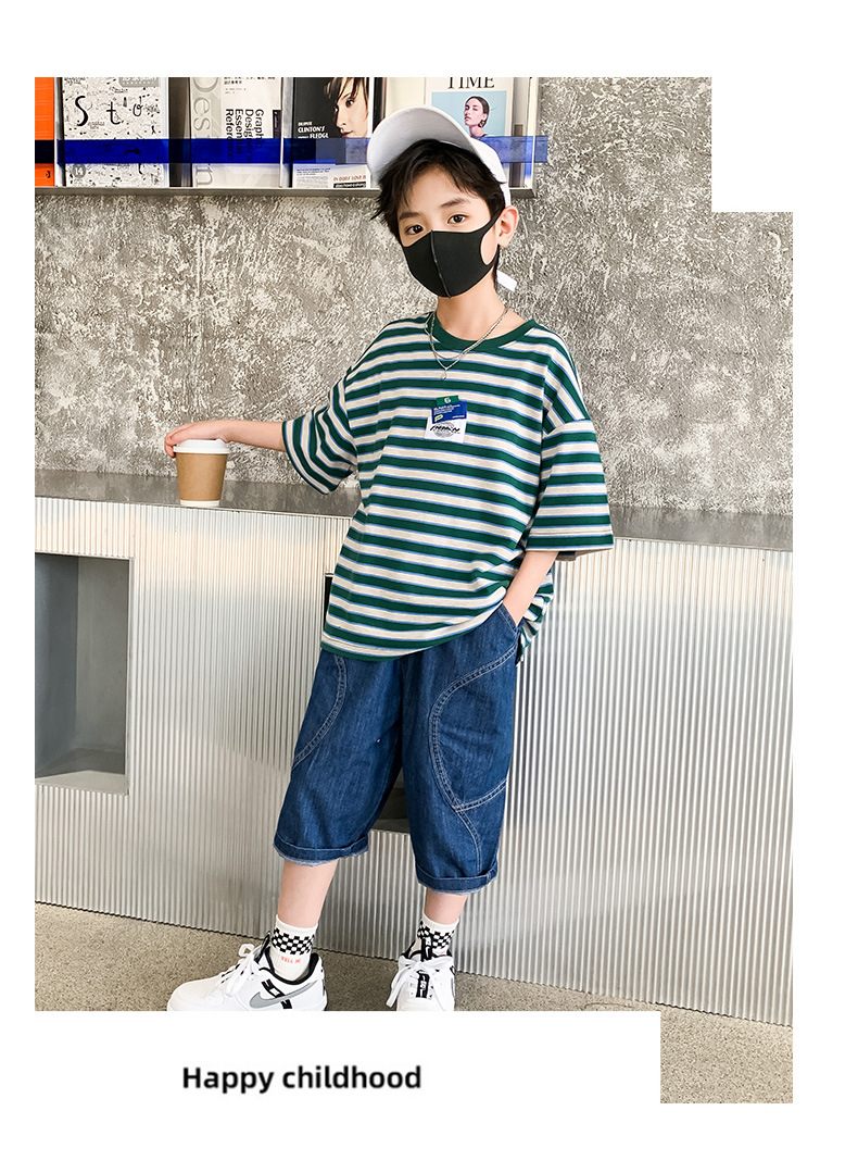 The 2022 new summer collection for Big kids, a striped short-sleeved two-piece set, is cool, fashionable and trendy pic 3