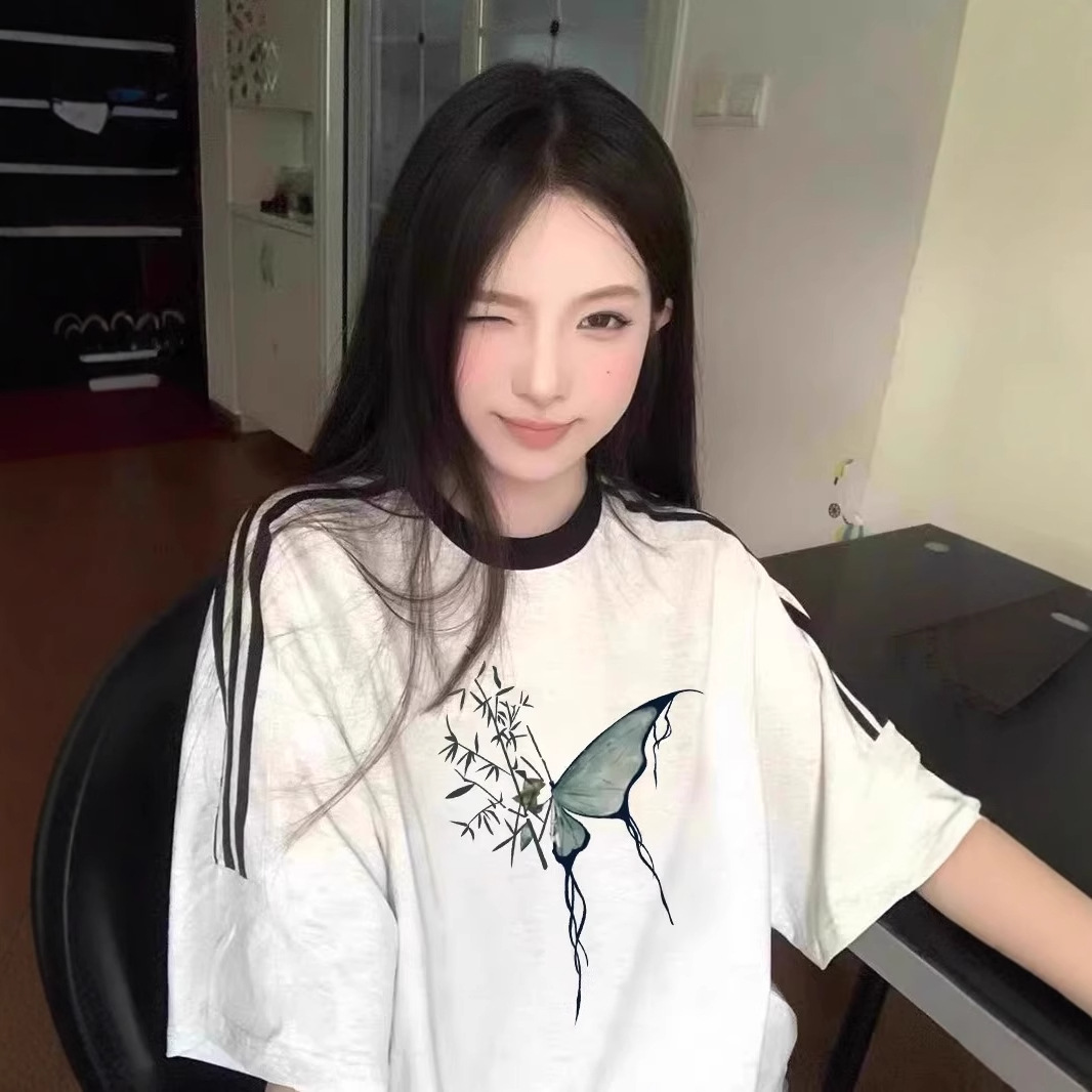 纯棉短袖t恤女2025新款爆款夏季设计感小众条纹美式宽松半袖上衣详情7