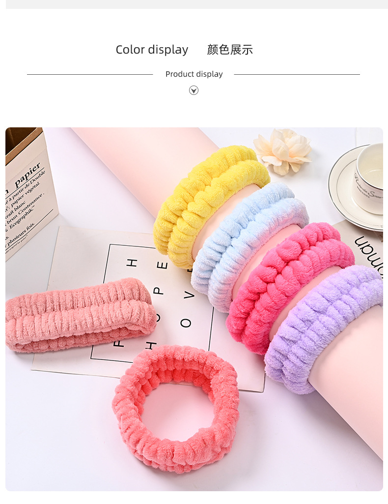 Bow face wash and hair band for girls wholesale solid color white matching makeup simple sweat-wiping wrist band flannel hair band pic 38