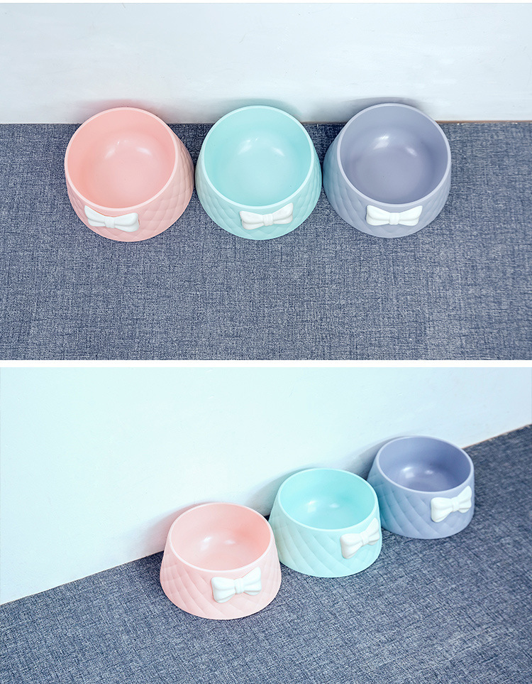 New cute bow pet bowl, ins diamond-shaped pattern pet cat bowl, leak-proof dog bowl and basin pic 8