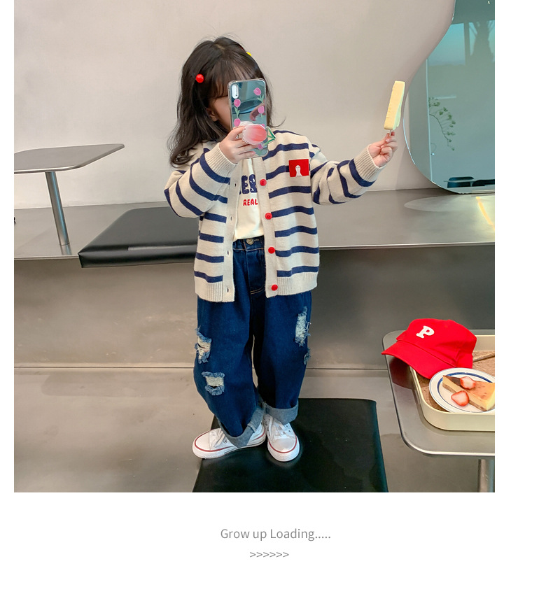 女童秋款针织开衫2023秋季新款中小童宝宝洋气毛衣t恤牛仔三件套详情22