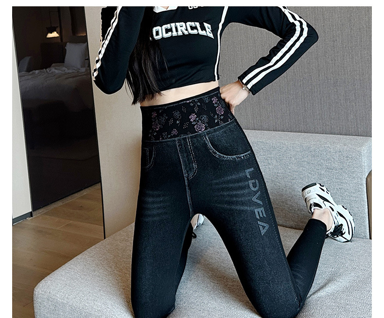 仿牛仔裤女韩版高腰弹力修身显瘦九分打底裤女时尚百搭高弹小脚裤详情22