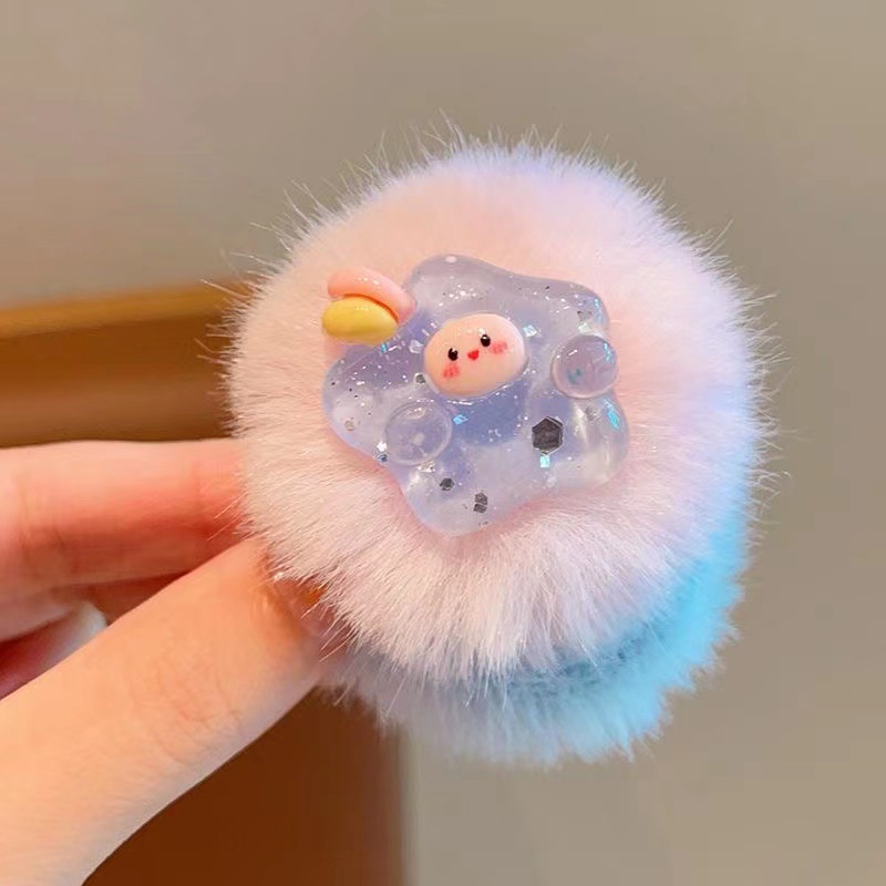 儿童毛绒皮筋女童彩色毛球卡通高弹力发圈小女孩不伤发扎丸子头绳详情15