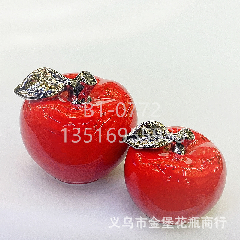 Apple gift ornaments, colored glaze ceramic fruit, red and white apple craft display set, pear decoration, office and home accessories, factory wholesale pic 30