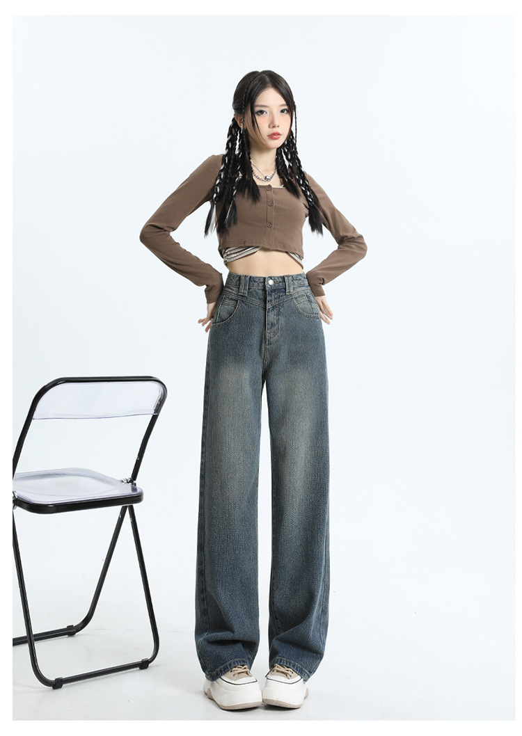 美式阔腿牛仔裤女2024年春夏新款设计感小众宽松显瘦拖地直筒长裤详情18