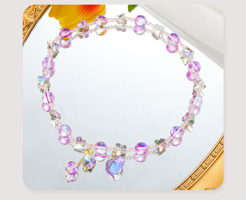 简约设计梦幻紫闪光石手链质感彩石串珠弹力绳可调节双层女生手串详情7