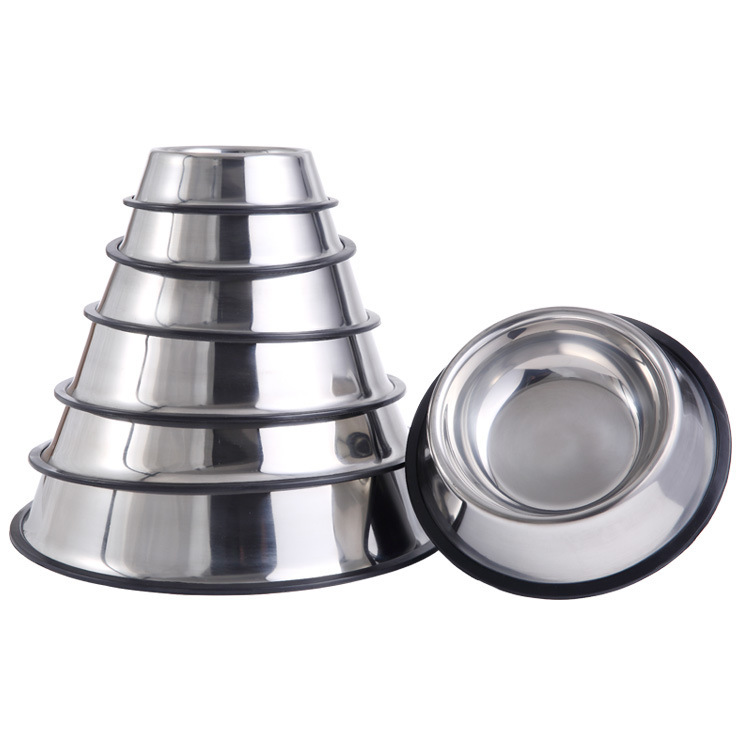 Wholesale thickened stainless steel dog bowls, cat bowls, anti-slip pet food bowls, feeders, various sizes of durable tableware in stock pic 3