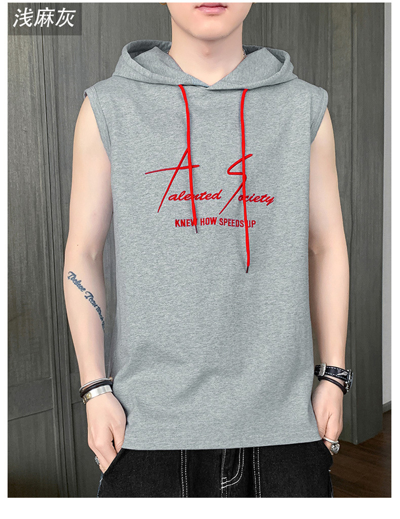 【一件代发】2023夏季新款男士连帽无袖背心韩版纯棉经典百搭坎肩详情36