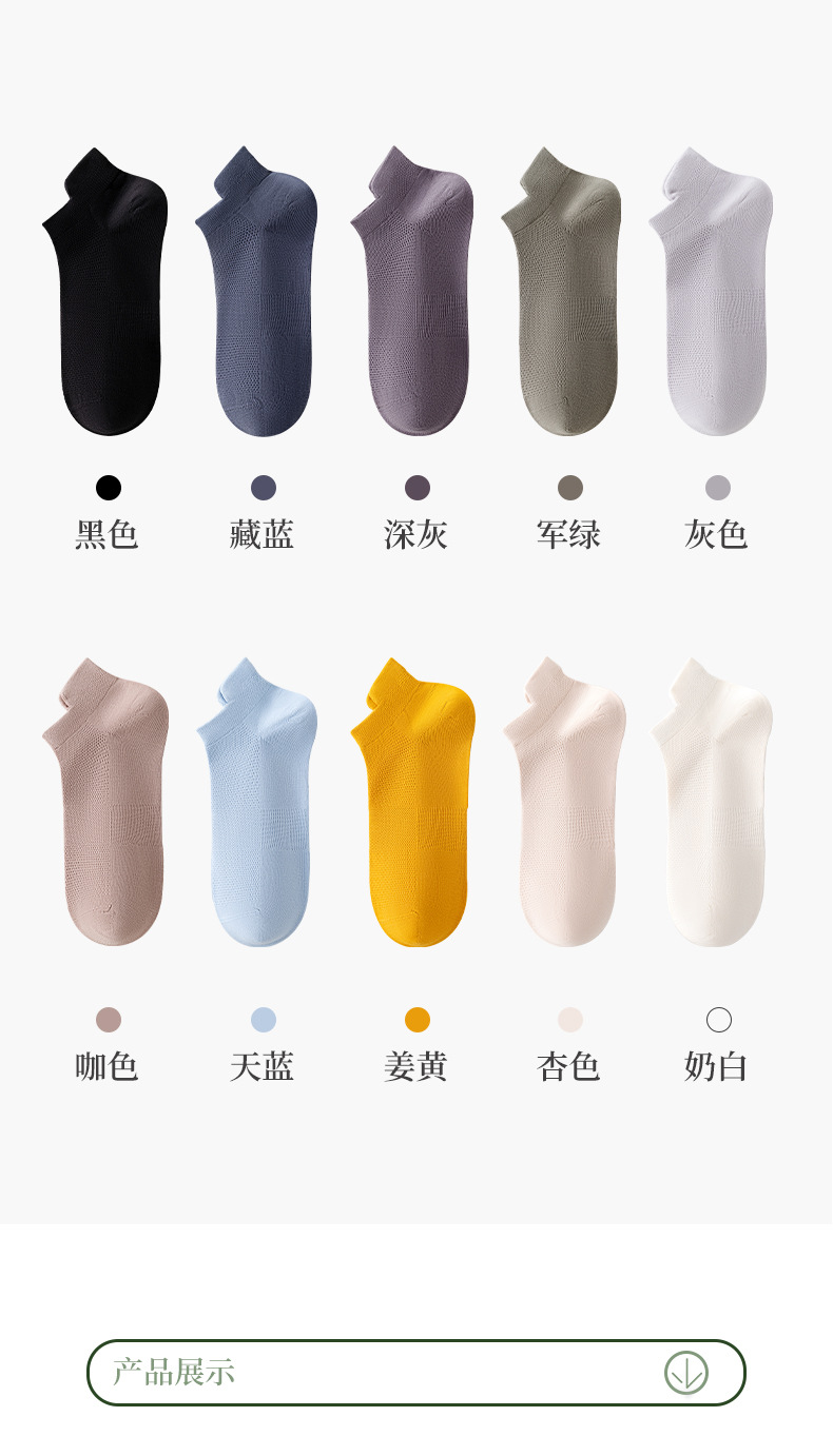 袜子神瞳一件代发诸暨袜子男士短袜夏季薄款网眼船袜纯色运动防滑棉袜不掉跟跑步袜一件代发详情9