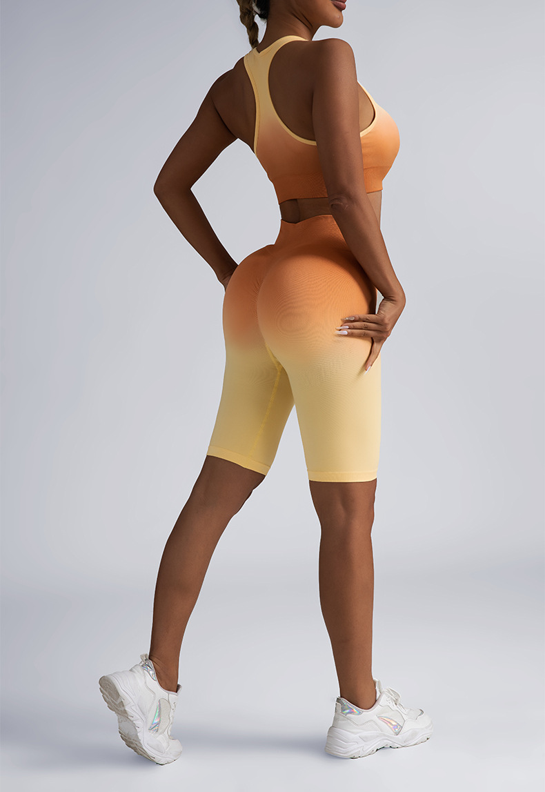 瑜伽服套装短裤背心女两件套夏季新款渐变色健身五分裤运动文胸女详情8