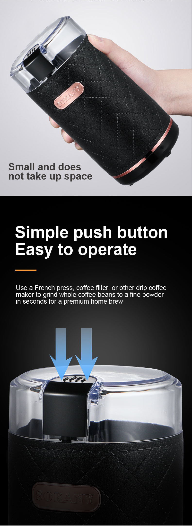 跨境出口SOKANY3027磨豆机电动咖啡机可清洗搅拌磨豆机咖啡研磨机详情6