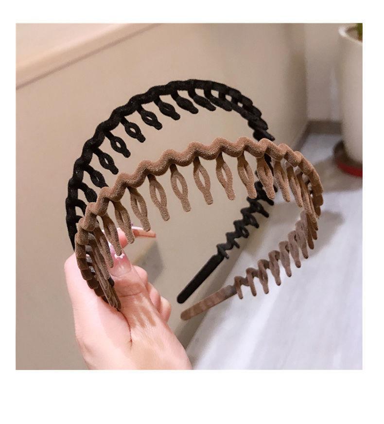 2023 New style toothed hair band, flocking, trendy, simple and short bangs, hair clips, red headwear, wavy headband pic 11