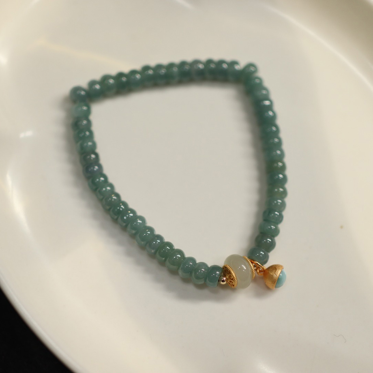 Blue water jadeite abacus bead single-loop bracelet and Tian Tian jade running ring Nan Hong accessory jewelry bracelet for good fortune and auspiciousness pic 12