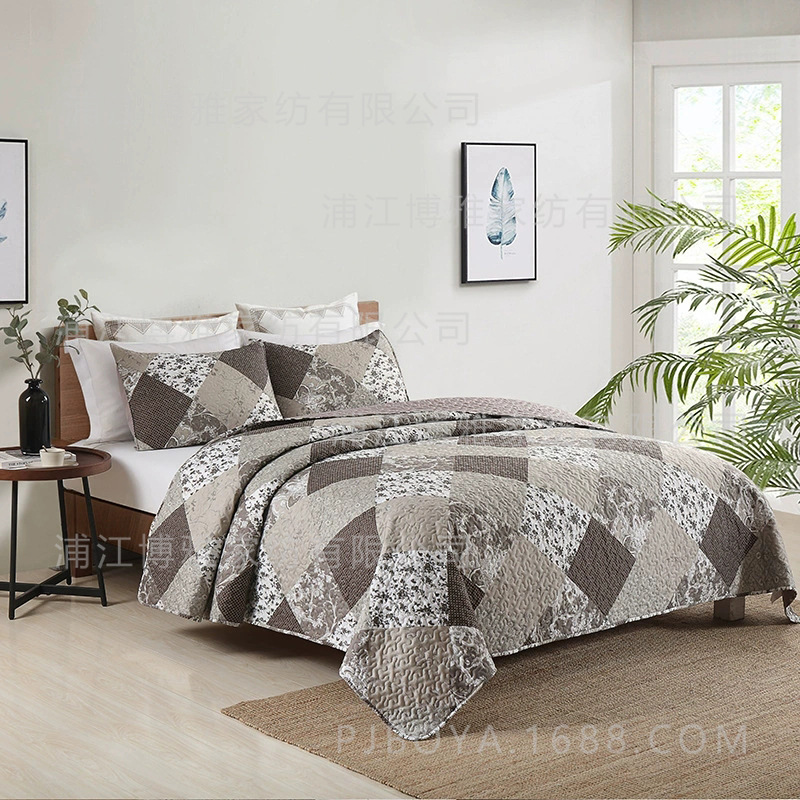 Boya frosted three-piece set, light luxury long-staple cotton quilt cover, warm and skin-friendly sewing quilt, bedding, sewing bed cover pic 9