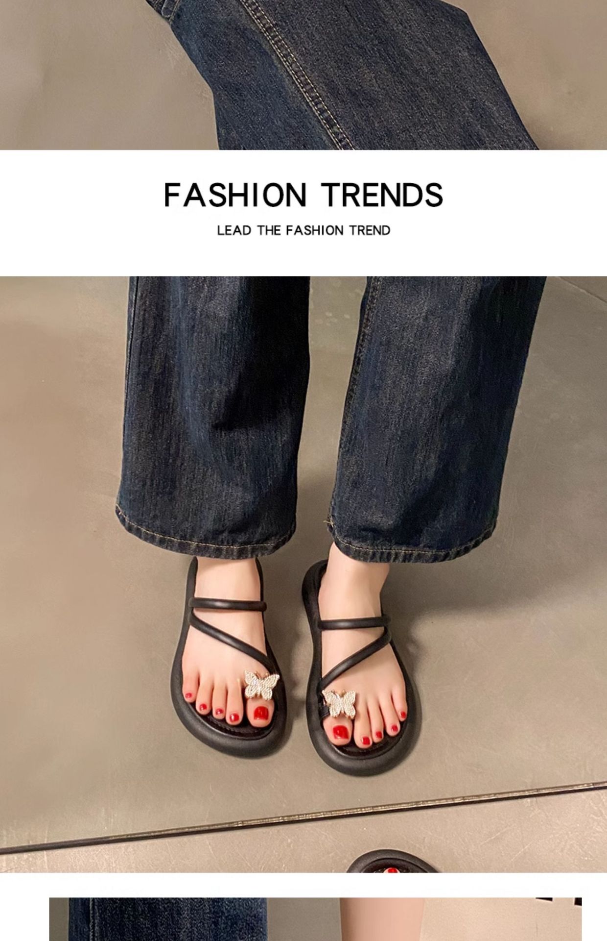 2024年新款时尚厚底凉鞋女夏季仙女风百搭软底防滑套趾沙滩罗马鞋详情12