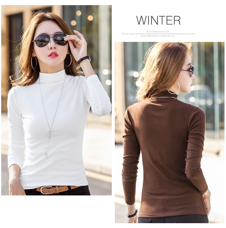 纯棉打底衫女半高领长袖t恤中领洋气内搭黑色秋衣2022春秋季新款详情14