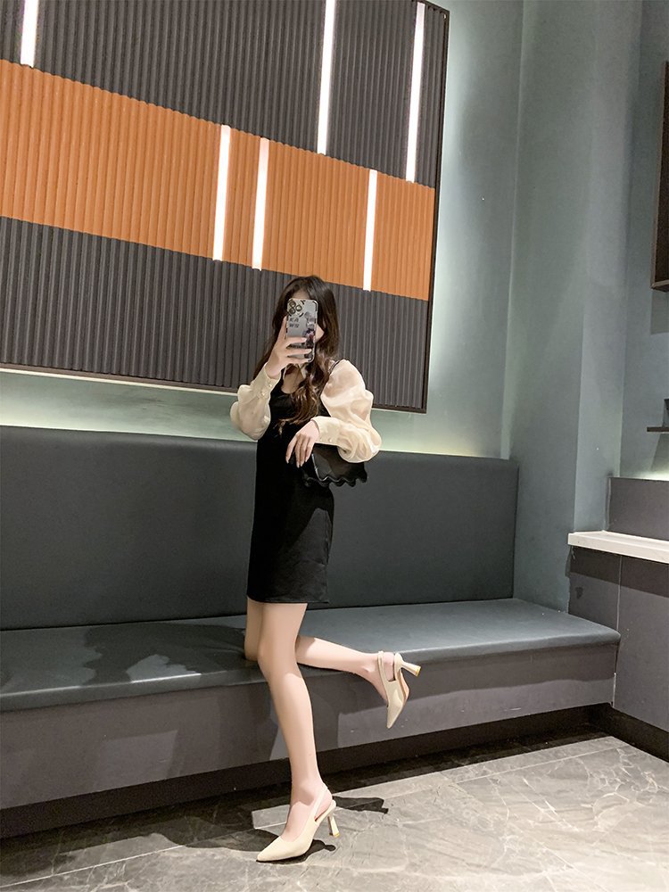 2023春夏季新款尖头高跟鞋女细跟包头凉鞋后空浅口单鞋女详情6