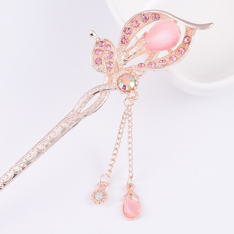 New floral tassel step hairpins, retro and elegant style hair hairpins, ancient-style Hanfu cheongsam hair accessories for women wholesale pic 4
