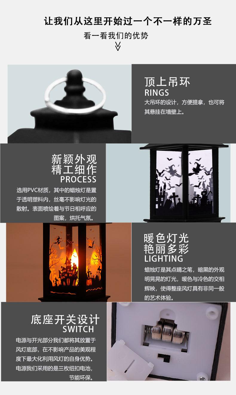 Cross-border new wholesale Halloween wind lanterns, LED electronic candle lights, pumpkin lanterns, plastic decorations, Ghost Festival gifts pic 4