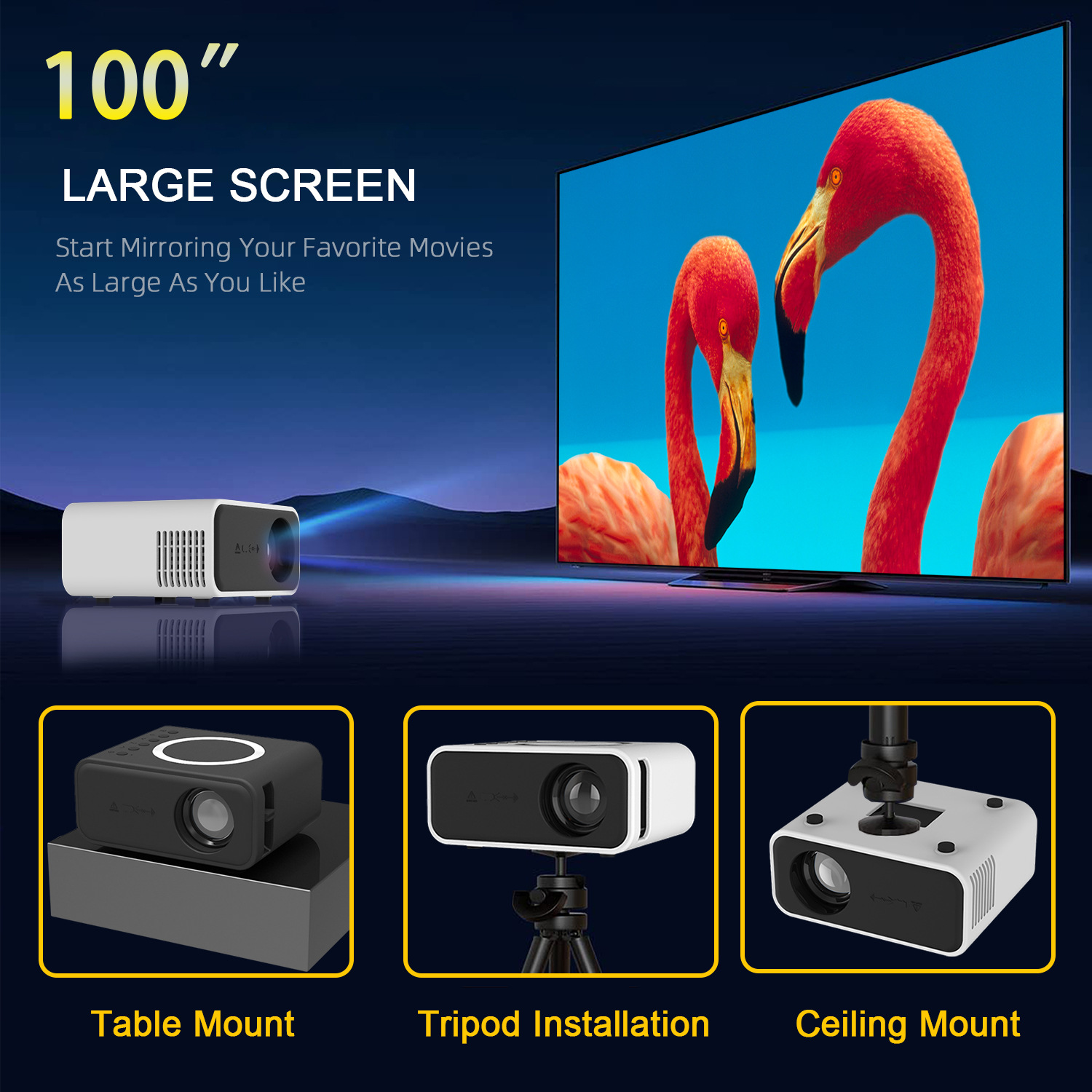 YT300 wireless + wired, YT500 mobile phone wifi dual-screen projector, home mini projector, mini home convenience pic 9