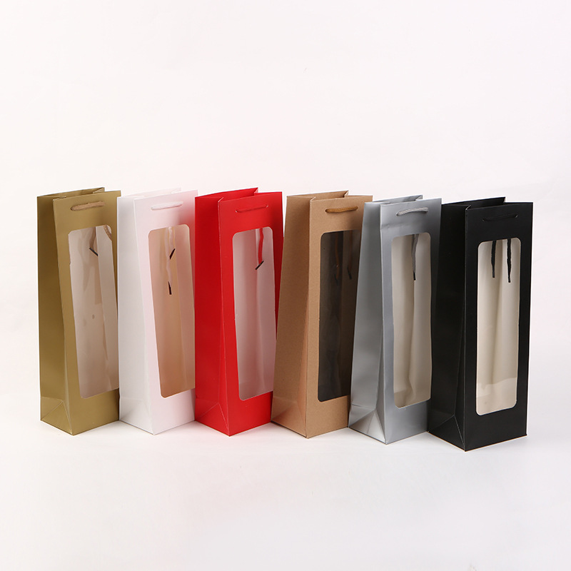 Wholesale of new white card single-color windowed wine bags, hand-held wine bags, kraft paper red wine packaging bags and gift bags pic 1