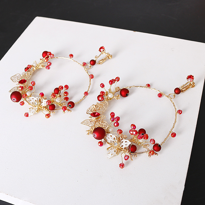 Bride earrings, European and American geometric exaggerated earrings, butterfly-shaped earrings without ear holes, ear clips, pendants, earrings, wedding accessories pic 9