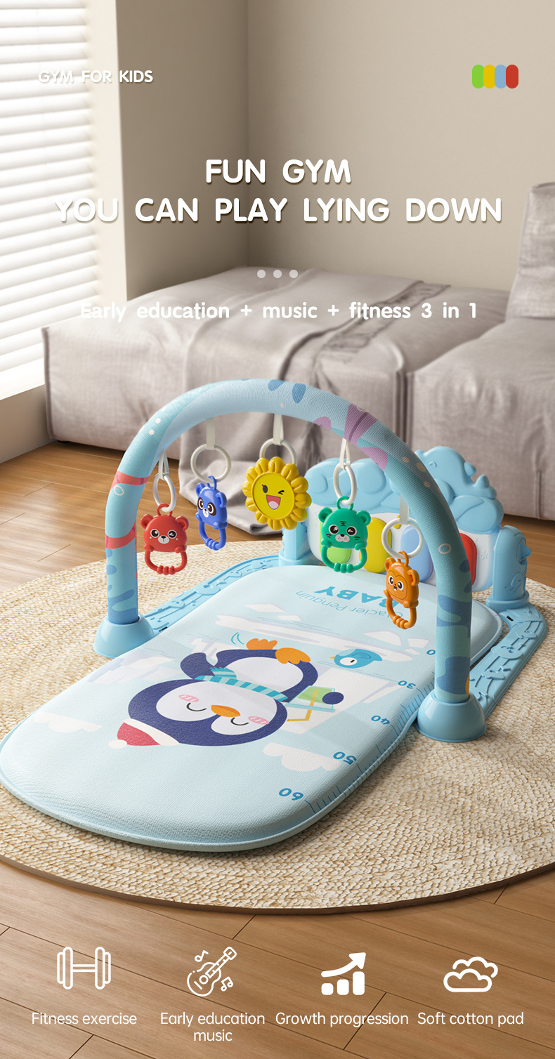 跨境热销婴儿脚踏琴玩具宝宝多功能音乐健身架爬行垫新生儿游戏垫详情1