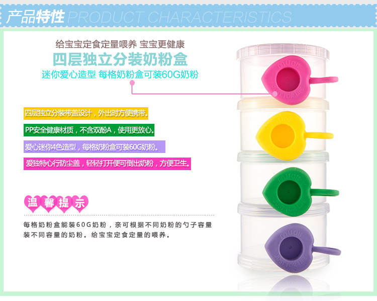 宝宝儿童婴儿四层侧开便携储存盒塑料奶粉盒批发 pic 3