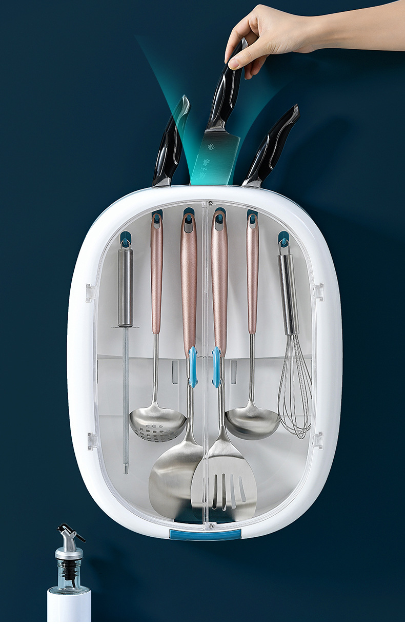 Kitchen storage rack, no need for drilling, draining, spatula, spoon hook, knife rack, wall-mounted kitchenware storage wonder pic 6