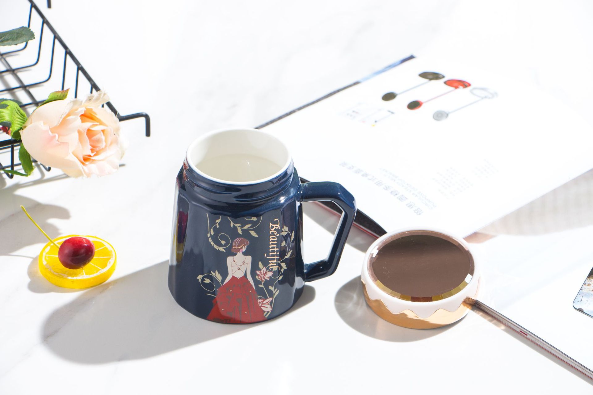 Ceramic insulated cup, 55-degree constant temperature cup, heating coaster, mirror cover, handle spoon set, high-end business gift box pic 13
