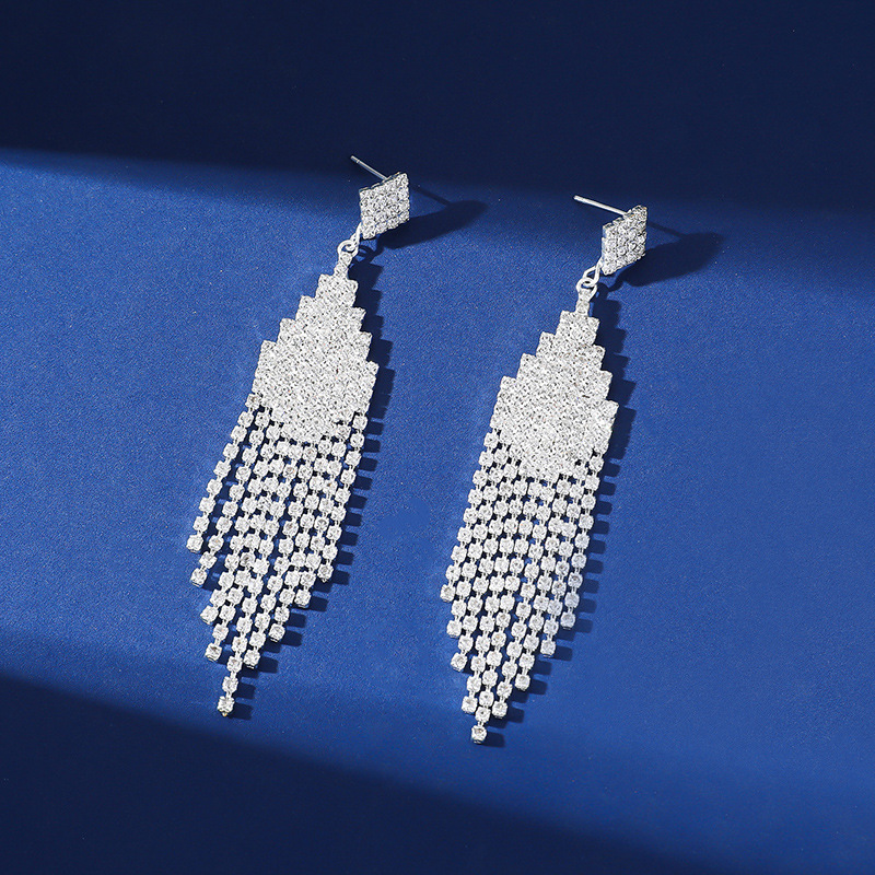 欧美夸张长耳环韩版气质满钻耳环水钻流苏夜店耳饰礼服宴会耳饰品详情5