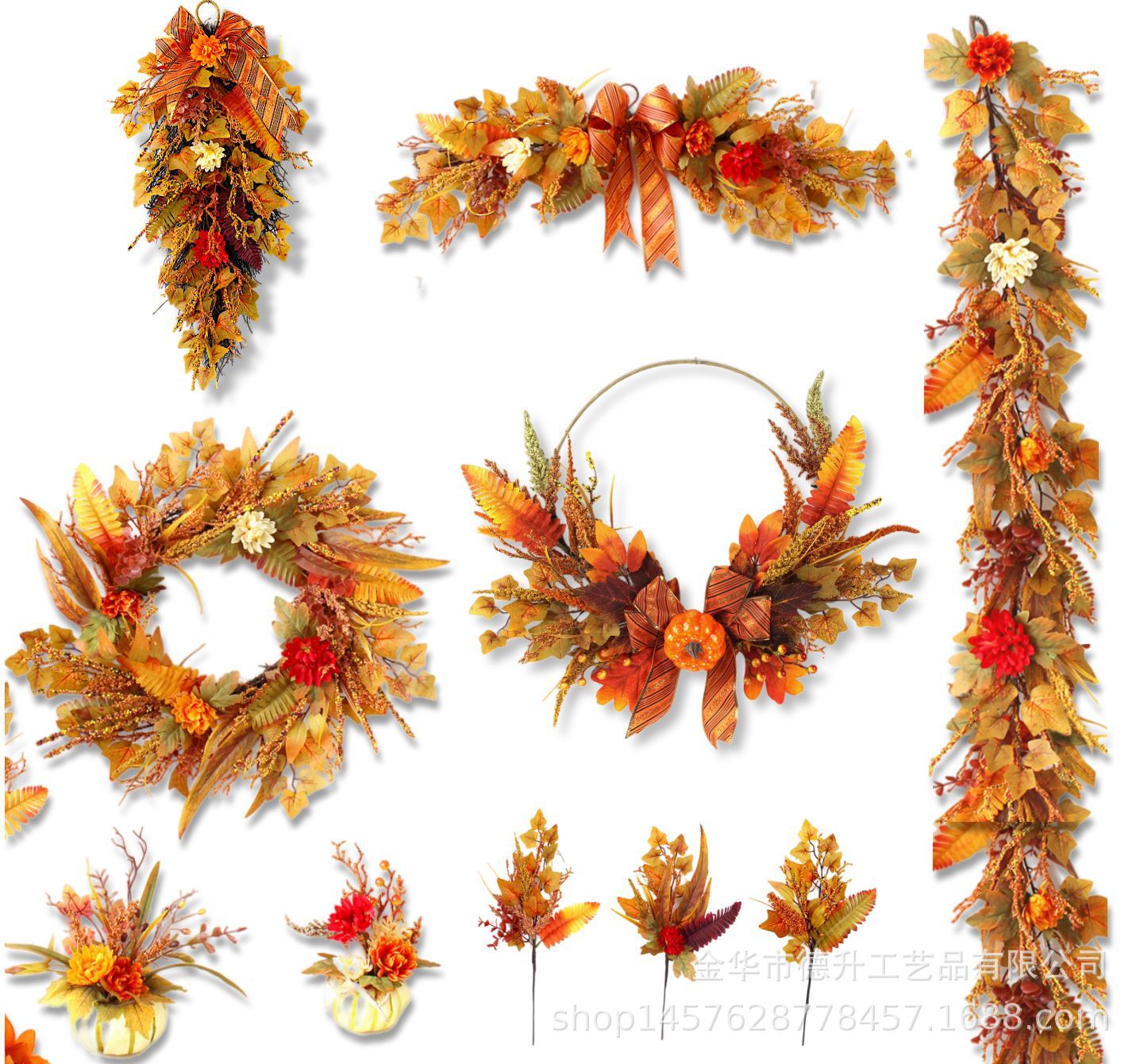 Desheng 2022 Cross-border E-commerce Harvest Thanksgiving Handmade Berry, Maple Leaf, Rattan, Artificial Fern Wreath Decoration pic 1