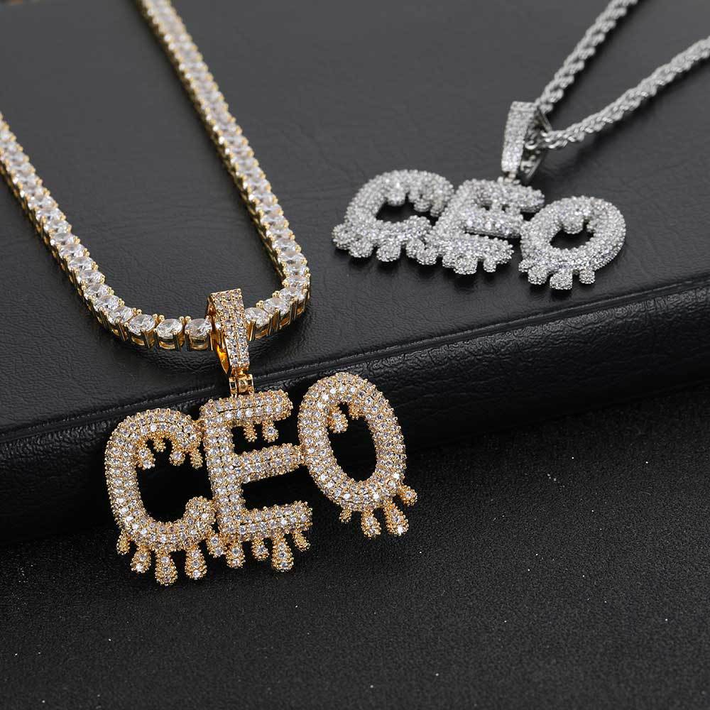 A new hip-hop fine water drop English letter patchwork pendant with micro-inlaid zircon and personalized creative letter necklace from Europe and America pic 8