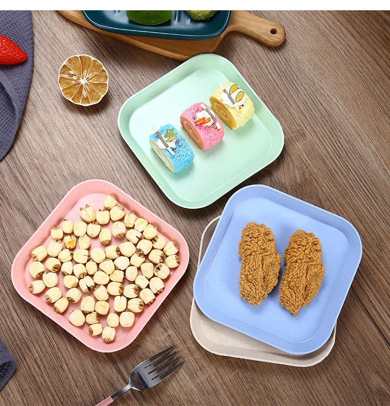 Wheat straw bone-spitting plate, bone-spitting plate, square dried fruit and fruit snack plate, seasoning plate, plate pic 10