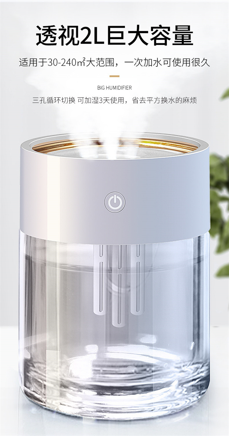 2021新款加湿器2L大容量喷雾补水USB三喷大雾量静音家用厂家代发详情39