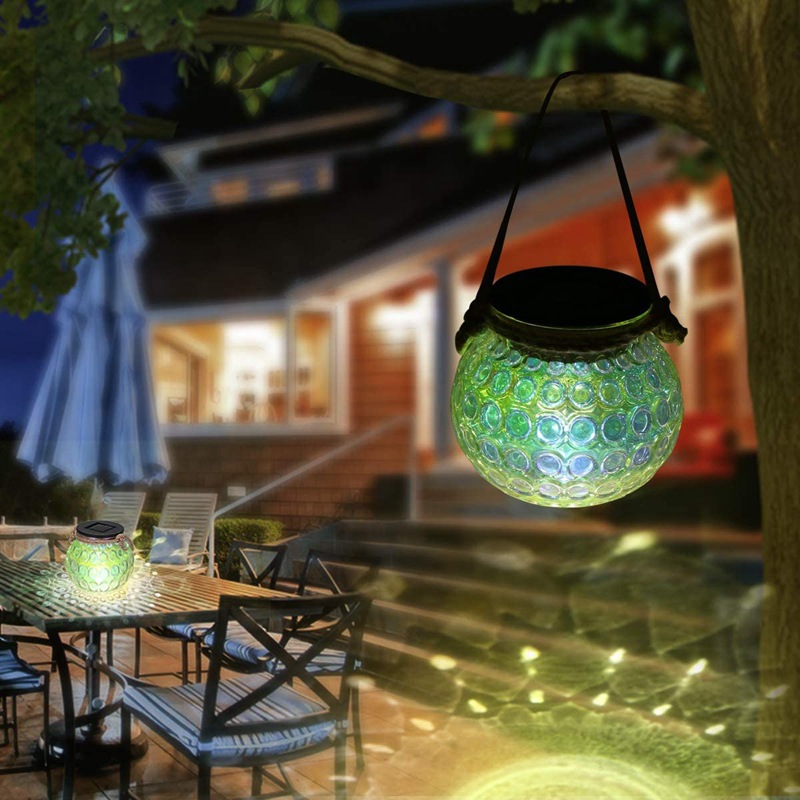 led solar glass lights, cross-border Mason can lights, outdoor courtyard decorative light and shadow hanging lights, solar lights pic 6