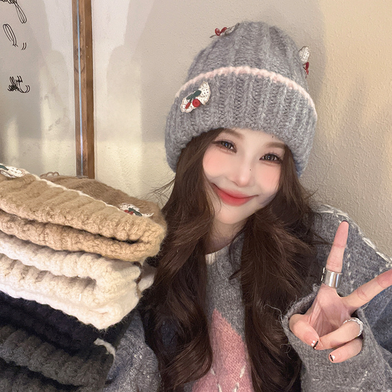 甜美毛线帽女秋冬保暖冷帽显脸小针织帽子可爱加绒女士护耳套头帽详情4