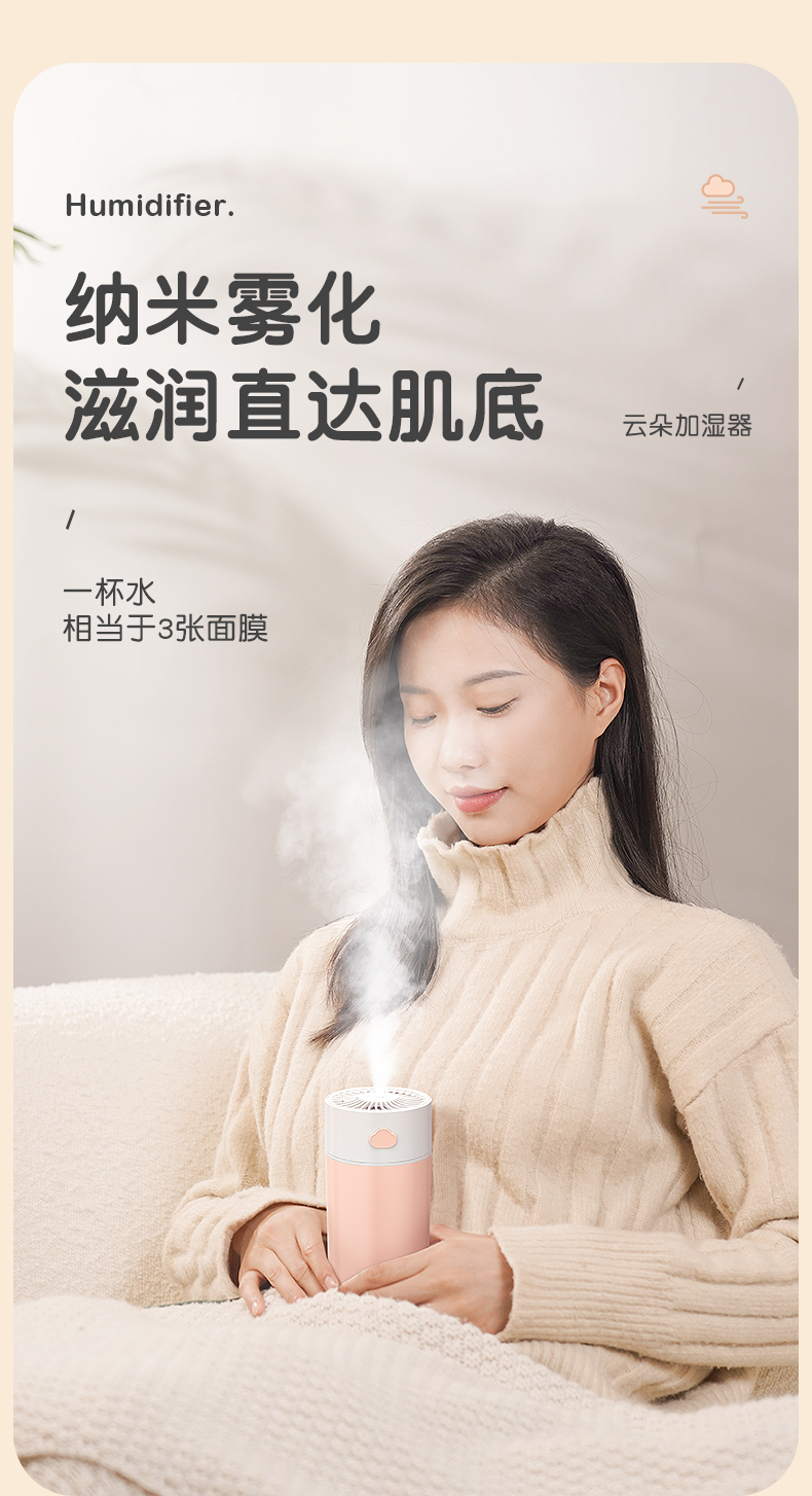 新款云朵加湿器USB家用车载迷你补水大容量400ML香薰机加湿器礼品详情20