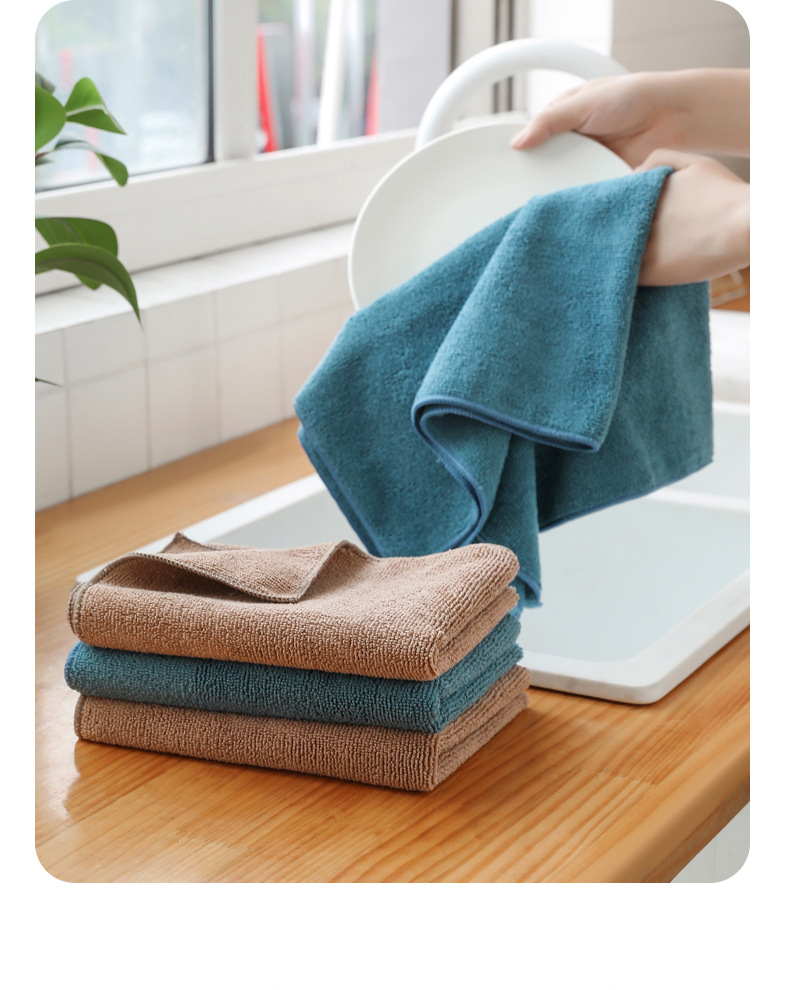 Superfine fiber polyester fabric thickened strong absorption car wash towel, kitchen cleaning non-stick oil dishwashing towel, small square towel, rag pic 5