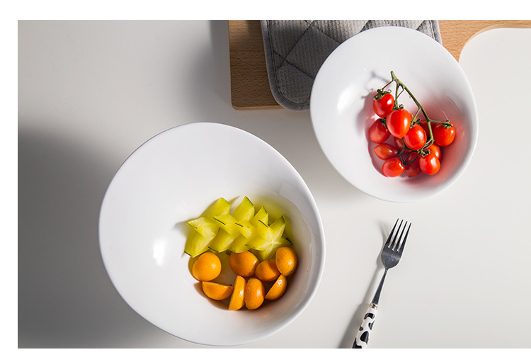 Fruit salad bowls, creative slanted bowls, pure white ceramic soup noodle bowls, dessert bowls, wholesale of hotel and restaurant buffet utensils pic 7